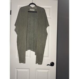 M Rena One Size Kimono Drape Fit Cardigan Sweater Mesh Cutout Green Mineral Wash